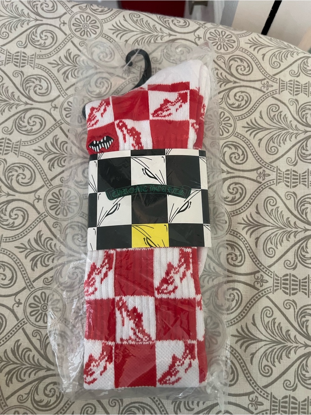Chrome Hearts Red and White Checkerboard Socks
